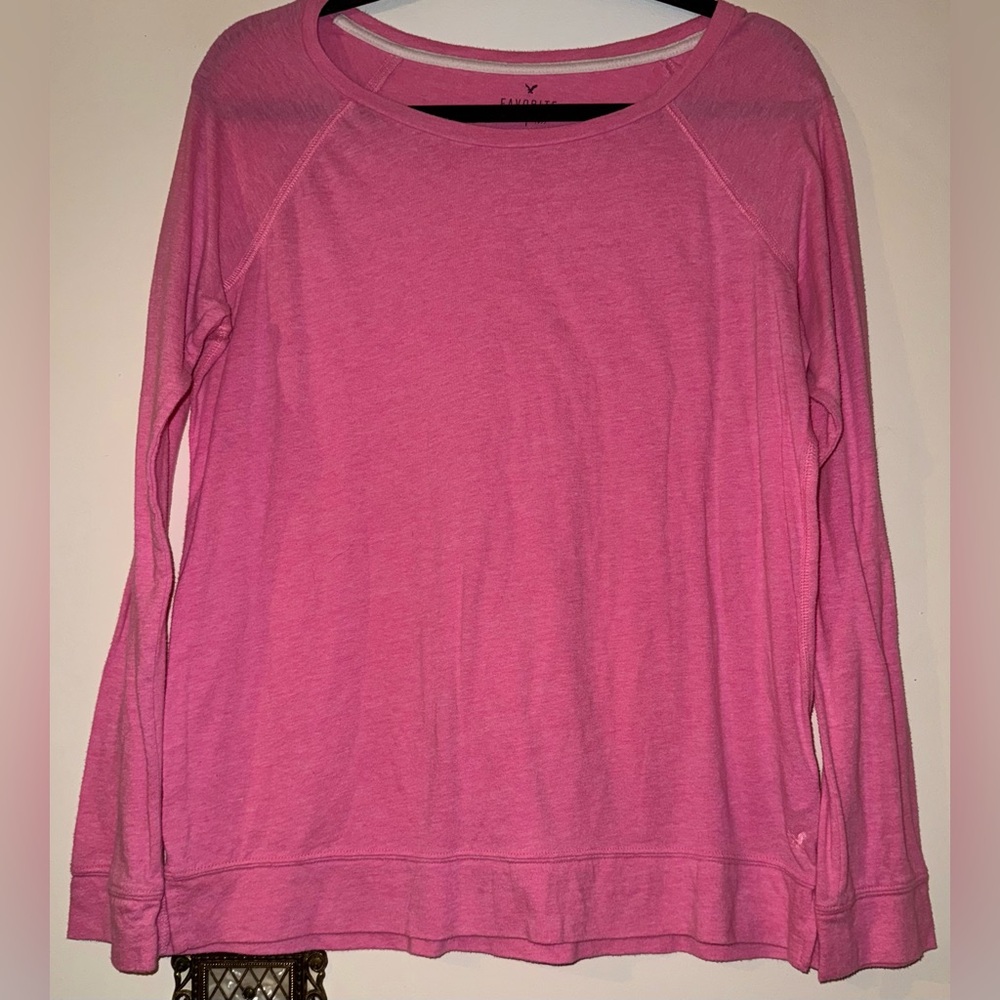 American Eagle Outfitters Favorite T Long Sleeve Crew Neck Tee Shirt Pink L